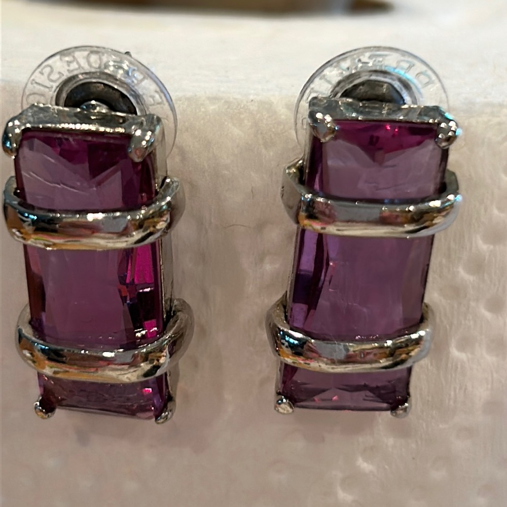 Modern Style Purple Cut Glass Vintage Earrings